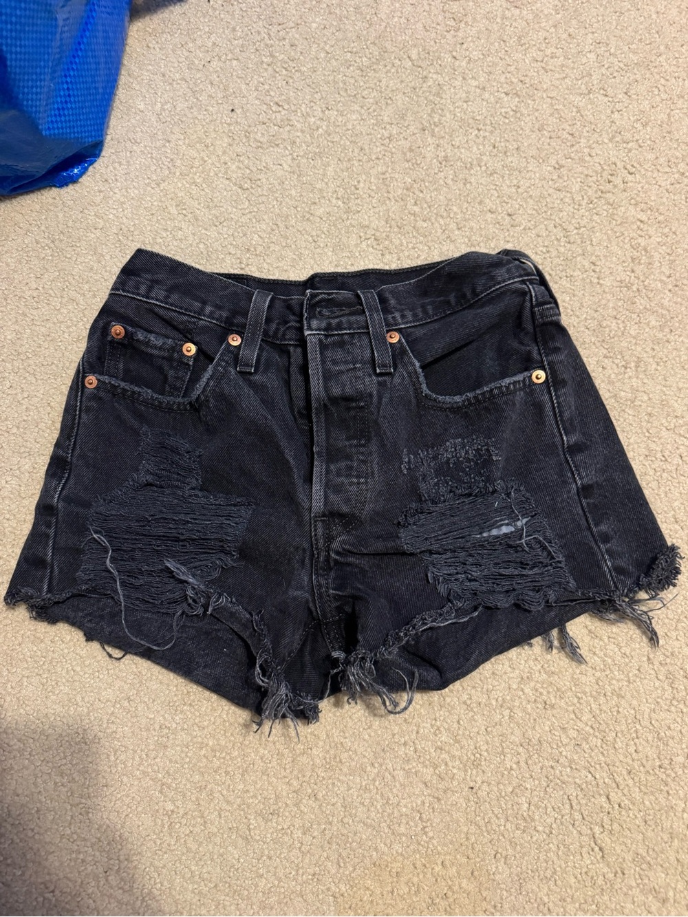 Levi's Black Distressed Cutoff Denim Shorts